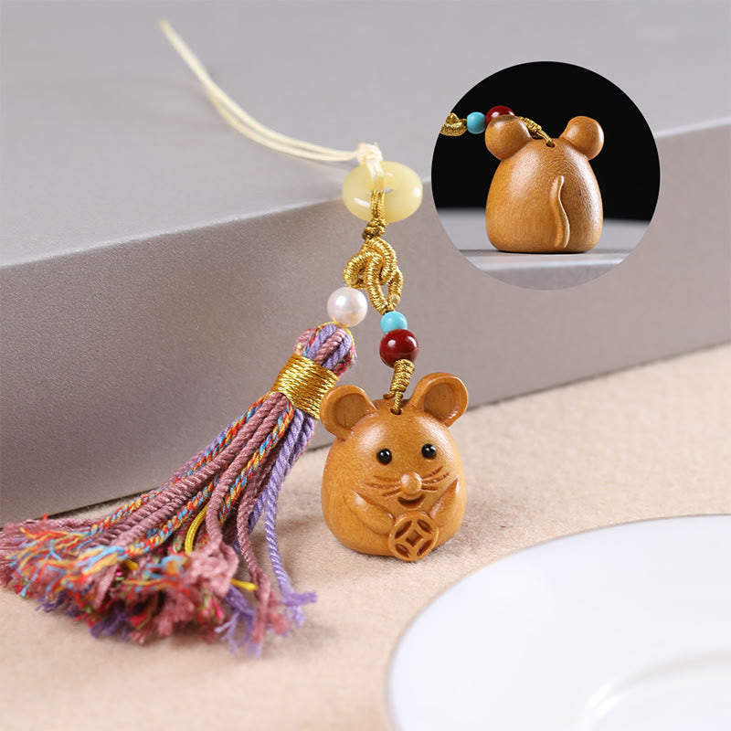 Buddha Stones, Sandelholz, 12 chinesische Sternzeichen, Segen, bunte Quaste, Zubehör, Schlüsselanhänger - Ratte - image 7