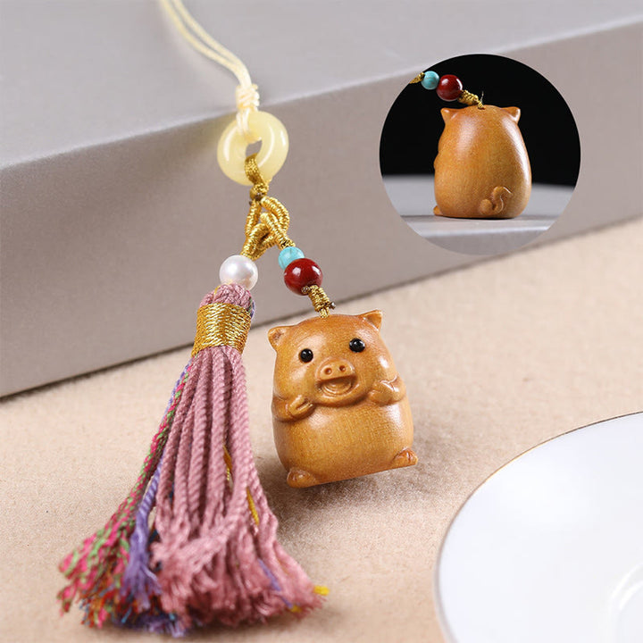 Buddha Stones, Sandelholz, 12 chinesische Sternzeichen, Segen, bunte Quaste, Zubehör, Schlüsselanhänger - Schwein - image 33