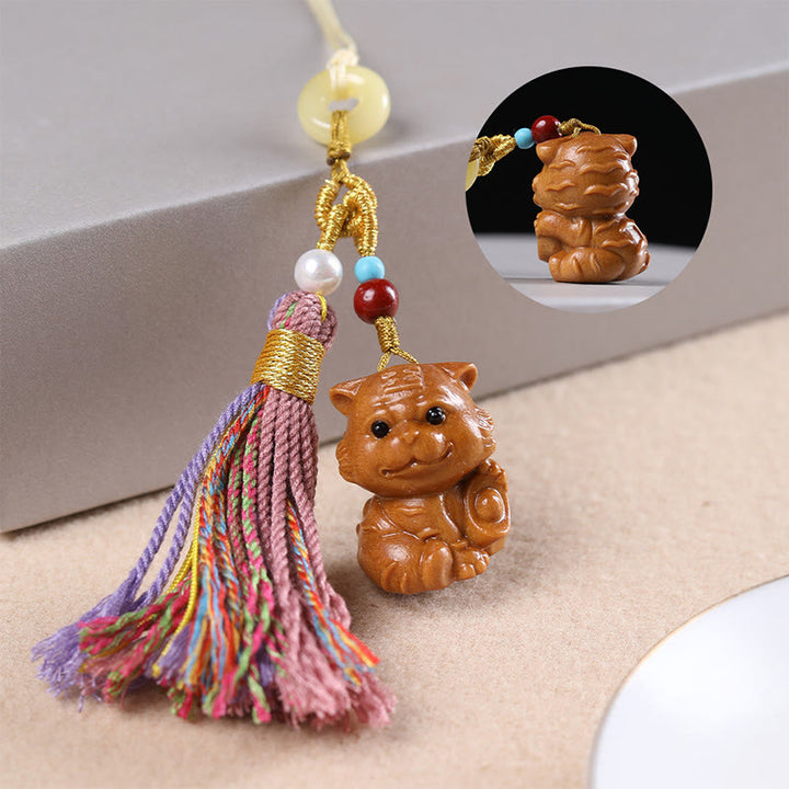 Buddha Stones, Sandelholz, 12 chinesische Sternzeichen, Segen, bunte Quaste, Zubehör, Schlüsselanhänger - Tiger - image 17
