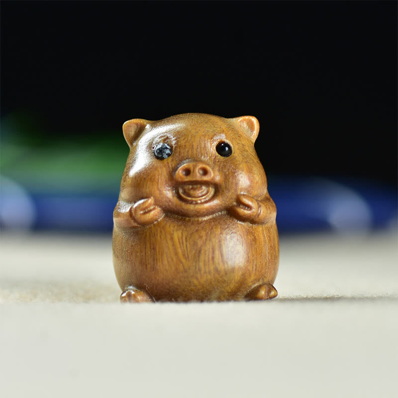 Buddha Stones, grünes Sandelholz, kleines Blatt, rotes Sandelholz, süßes Schwein, Tiere, positive Dekoration - Grünes Sandelholzschwein (25*23*23mm) - image 1