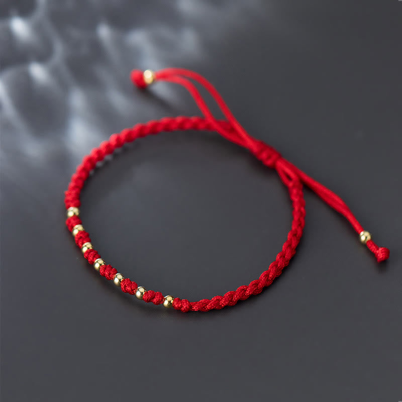 Buddha Stones 925 Sterling Silber vergoldet Gold Perlen rote Schnur geflochtenes Schutzarmband - image 9