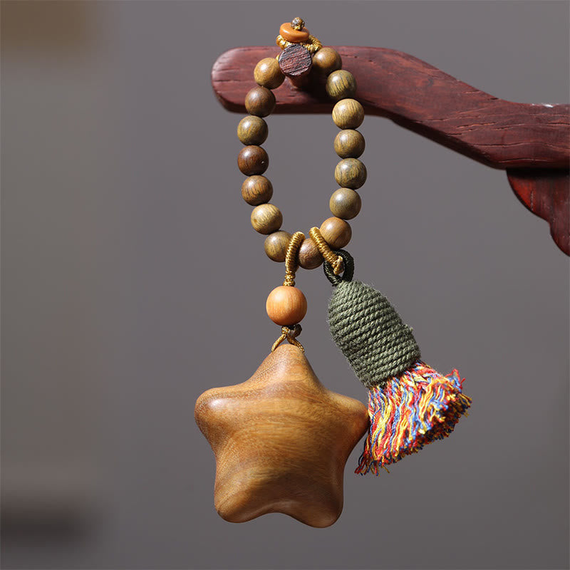 Buddha Stones, natürliches grünes Sandelholz, farbige Seilquasten, Stern-Mond-Fülle-Schlüsselanhänger - image 2