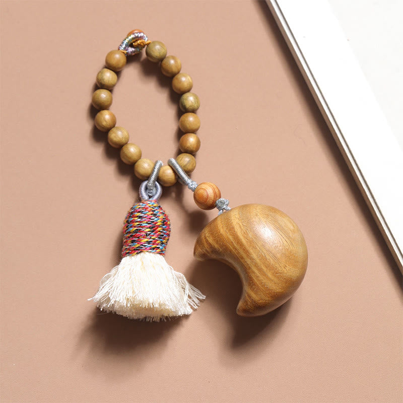 Buddha Stones, natürliches grünes Sandelholz, farbige Seilquasten, Stern-Mond-Fülle-Schlüsselanhänger - Mond (29*32mm) - image 5
