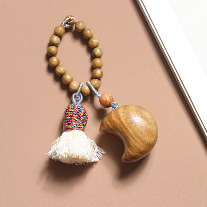 Buddha Stones, natürliches grünes Sandelholz, farbige Seilquasten, Stern-Mond-Fülle-Schlüsselanhänger - Mond (29*32mm) - image 5