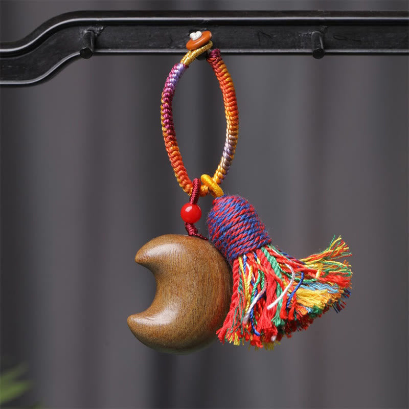 Buddha Stones Tibetischen Farbige Seil Grün Sandelholz Stern Mond Frieden Schlüssel Kette - Mond (29*32mm) - image 2