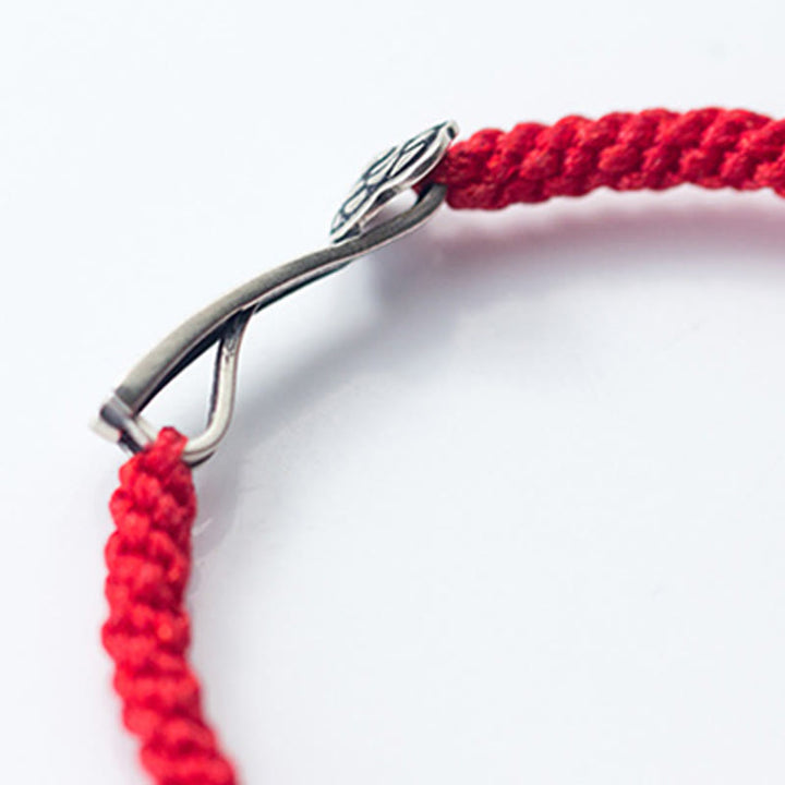 Buddha Stones Retro 925 Sterling Silber Ruyi As One Wishes Rote Schnur geflochtenes Glücksarmband - image 9