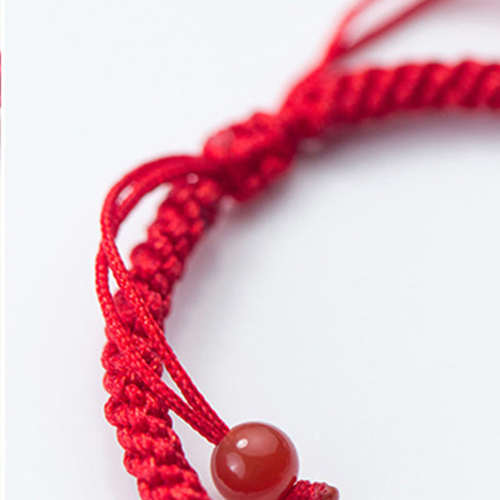 Buddha Stones Retro 925 Sterling Silber Ruyi As One Wishes Rote Schnur geflochtenes Glücksarmband - image 10