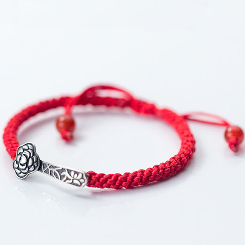 Buddha Stones Retro 925 Sterling Silber Ruyi As One Wishes Rote Schnur geflochtenes Glücksarmband - image 3
