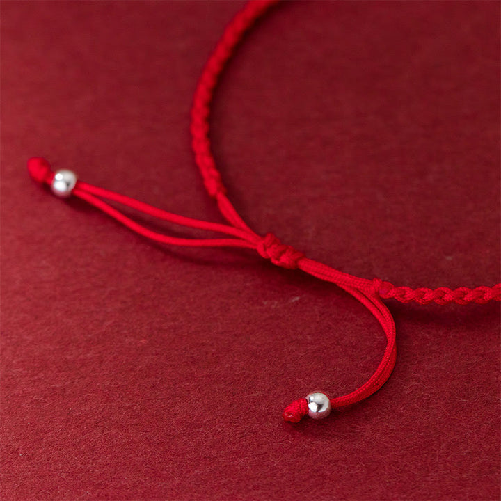 Buddha Stones Retro 925 Sterling Silber Vierblättriges Kleeblatt Perle Glück Rote Schnur Armband - image 5