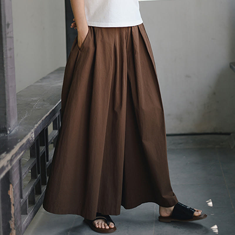 Buddha Stones Lässige, schlichte, lockere Damenhose aus Baumwolle mit weitem Bein und Taschen - image 23