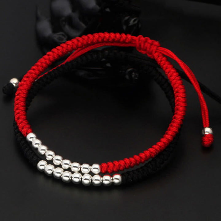 Buddha Stones Retro 925 Sterling Silber Einfache Perlen Knoten Design Glück String Armband - image 4