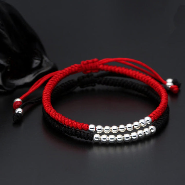 Buddha Stones Retro 925 Sterling Silber Einfache Perlen Knoten Design Glück String Armband - image 2