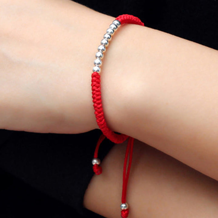 Buddha Stones Retro 925 Sterling Silber Einfache Perlen Knoten Design Glück String Armband - image 5