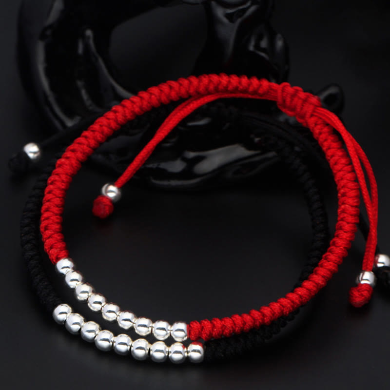Buddha Stones Retro 925 Sterling Silber Einfache Perlen Knoten Design Glück String Armband - image 5