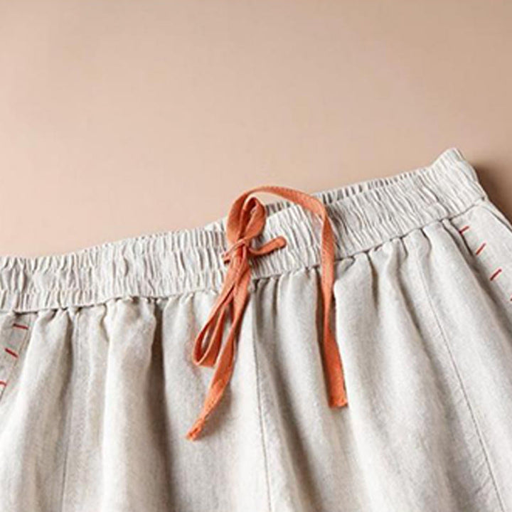 Buddha Stones Lässige Baumwollhose mit Schlitz am Saum, Damen, Länge 7–8, weites Bein, mit Taschen - image 1