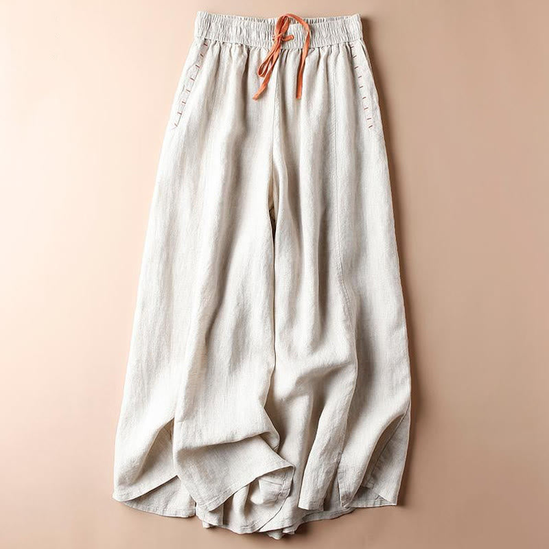 Buddha Stones Lässige Baumwollhose mit Schlitz am Saum, Damen, Länge 7–8, weites Bein, mit Taschen - Muschel - US8-10， UK/AU12-14，EU40-42 (2XL) - image 1