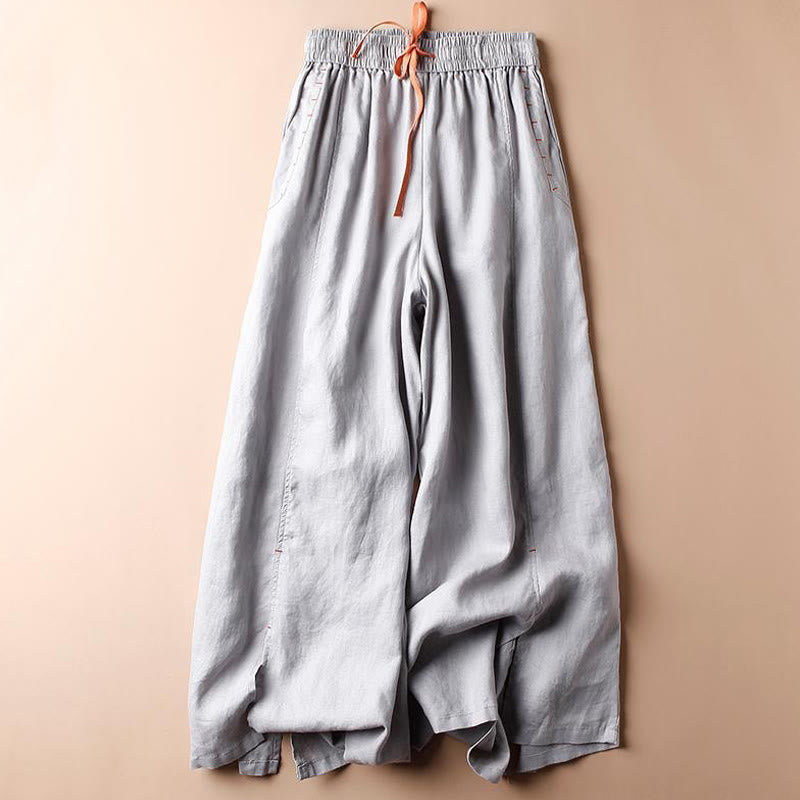 Buddha Stones Lässige Baumwollhose mit Schlitz am Saum, Damen, Länge 7–8, weites Bein, mit Taschen - Hellstahlblau - US8-10， UK/AU12-14，EU40-42 (2XL) - image 11