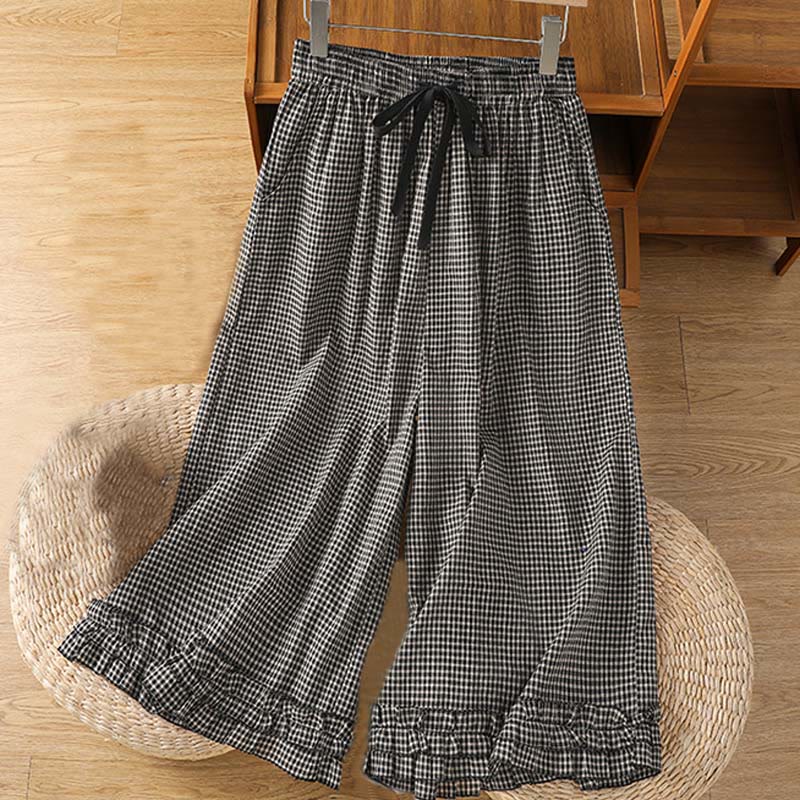 Buddha Stones Lässige Baumwoll-Nähte mit Gittermuster, Damenhose mit weitem Bein und Taschen, Länge 7–8 - DimGray - US6, UK/AU10, EU38 (XL) - image 8