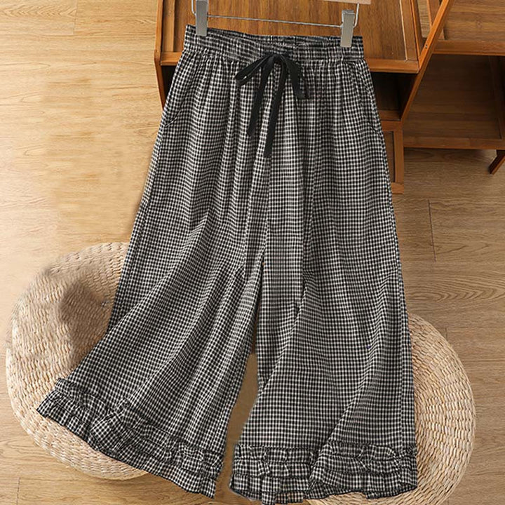 Buddha Stones Lässige Baumwoll-Nähte mit Gittermuster, Damenhose mit weitem Bein und Taschen, Länge 7–8 - DimGray - US6, UK/AU10, EU38 (XL) - image 8
