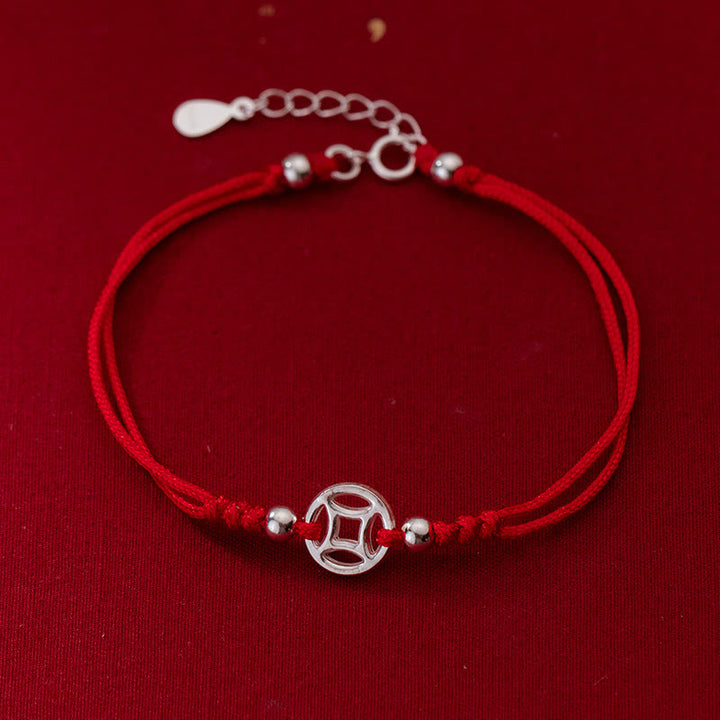 Buddha Stones 925 Sterling Silber Hohlkupfermünze Glücksschnur Armband - 925 Sterling Silber (Handgelenkumfang: 15–18 cm) - image 1