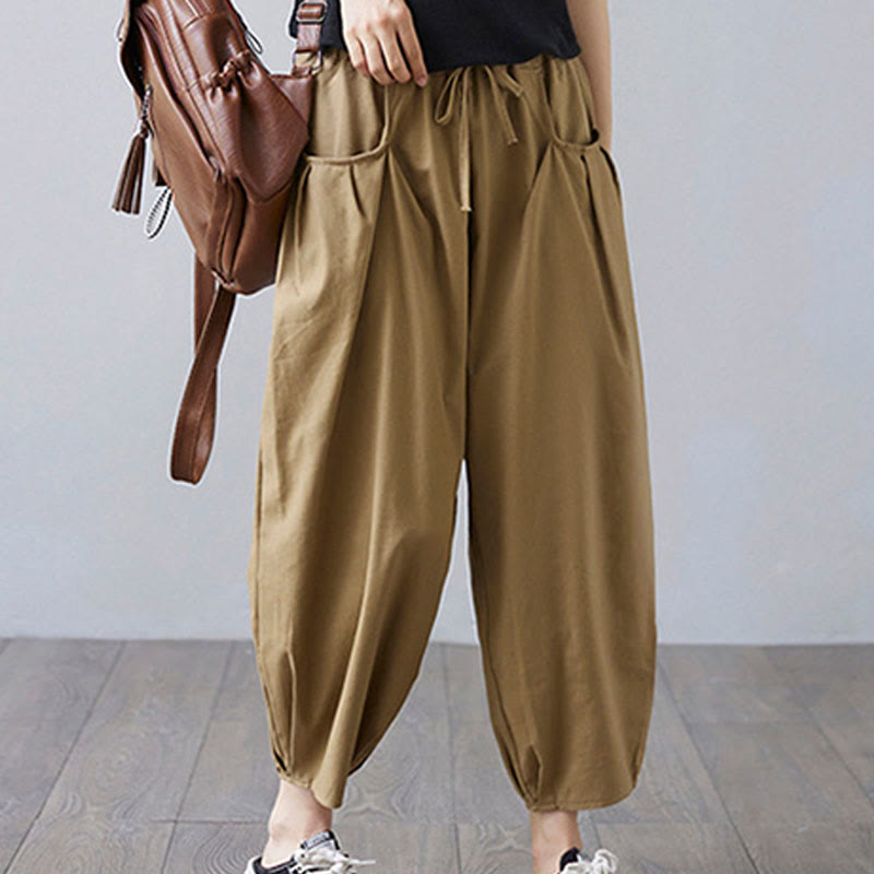 Buddha Stones Sommer-Haremshose aus schlichtem Leinen für Damen mit Taschen - image 2