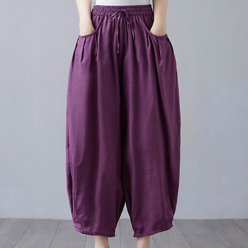 Buddha Stones Sommer-Haremshose aus schlichtem Leinen für Damen mit Taschen - Lila - US12， UK/AU16，EU44 (3XL) - image 21