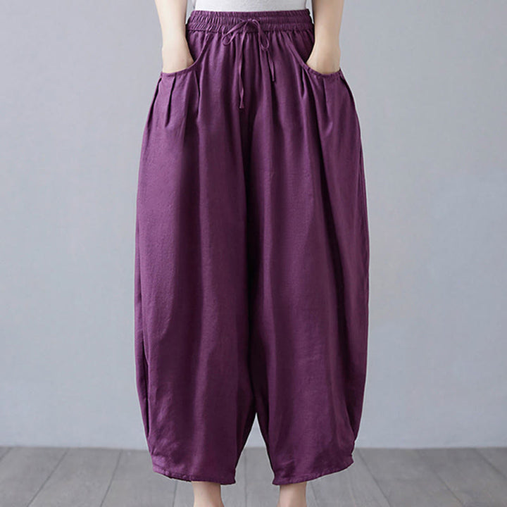 Buddha Stones Sommer-Haremshose aus schlichtem Leinen für Damen mit Taschen - Lila - US12， UK/AU16，EU44 (3XL) - image 21