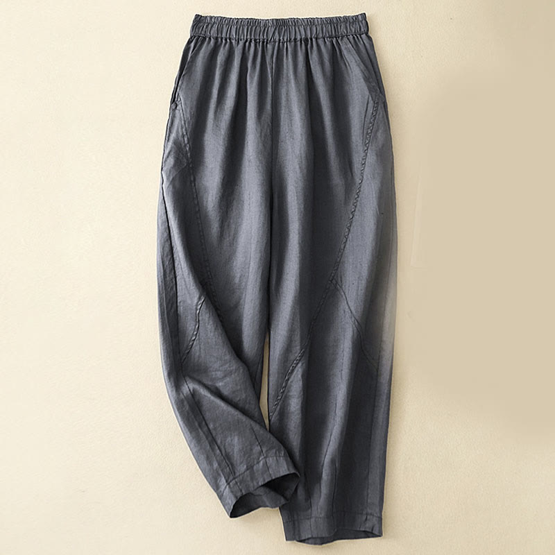 Buddha Stones Lässige, schlichte, kurze Hose für Damen, Haremshose aus Baumwolle und Leinen mit Taschen - Stahlblau - US8-10， UK/AU12-14，EU40-42 (2XL) - image 1
