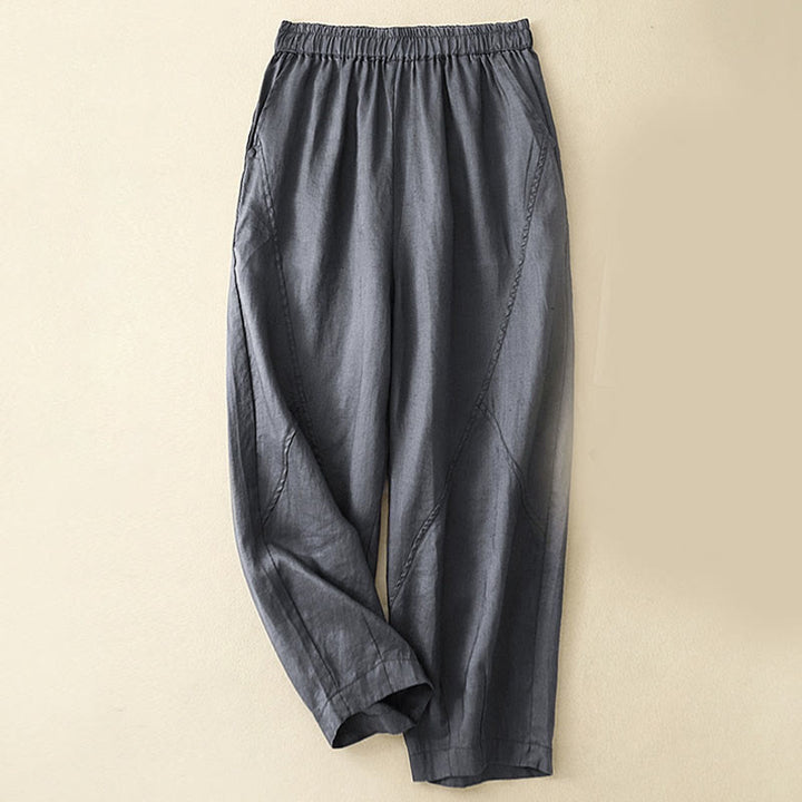 Buddha Stones Lässige, schlichte, knöchellange Leinenhose für Damen mit Taschen - SteelBlue - US 8-10, UK/AU 12-14, EU 40-42 (2XL) - image 0