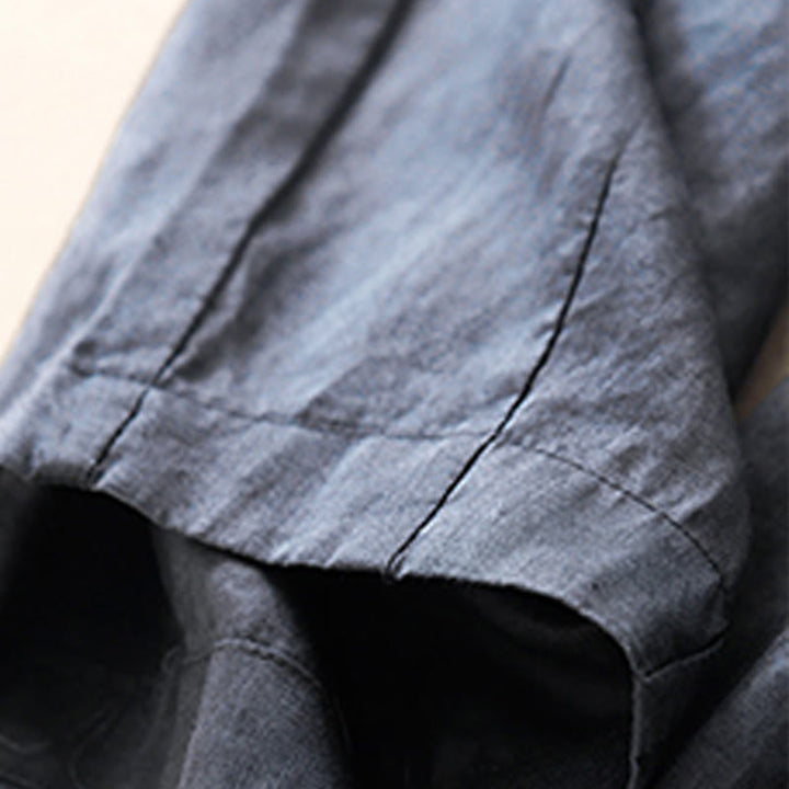 Buddha Stones Lässige, schlichte, knöchellange Leinenhose für Damen mit Taschen - image 4