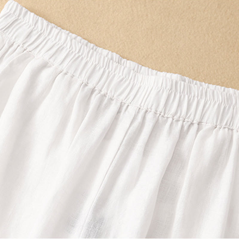 Buddha Stones Lässige, schlichte, kurze Hose für Damen, Haremshose aus Baumwolle und Leinen mit Taschen - image 9