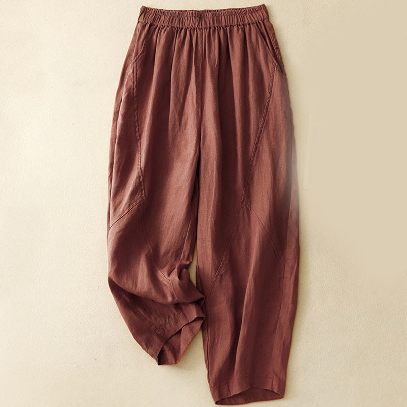 Buddha Stones Lässige, schlichte, knöchellange Leinenhose für Damen mit Taschen - Kastanienbraun - US 8-10, UK/AU 12-14, EU 40-42 (2XL) - image 15
