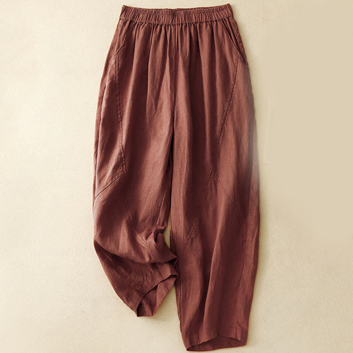 Buddha Stones Lässige, schlichte, knöchellange Leinenhose für Damen mit Taschen - Kastanienbraun - US 8-10, UK/AU 12-14, EU 40-42 (2XL) - image 15