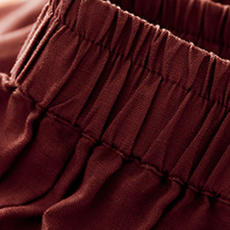 Buddha Stones Lässige, schlichte, kurze Hose für Damen, Haremshose aus Baumwolle und Leinen mit Taschen - image 17