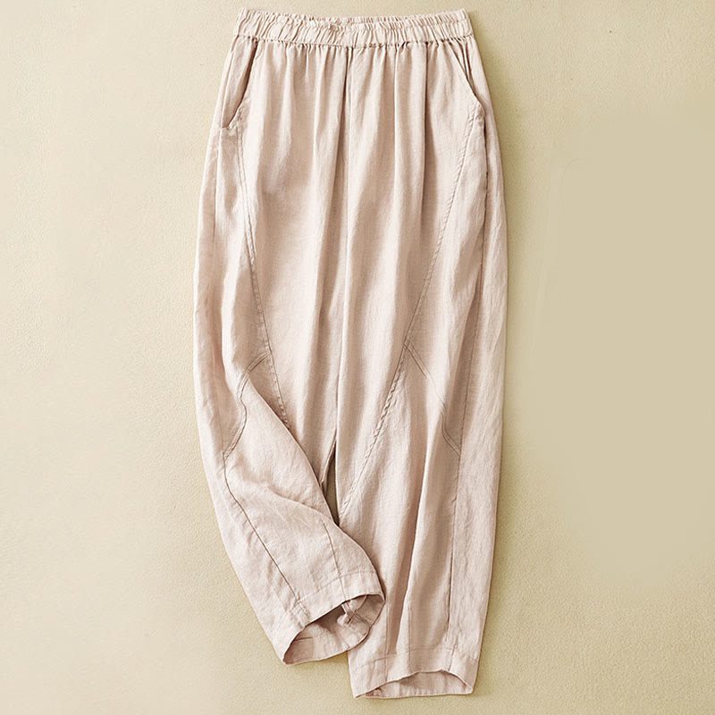 Buddha Stones Lässige, schlichte, knöchellange Leinenhose für Damen mit Taschen - Pfirsichpuff - US 8-10, UK/AU 12-14, EU 40-42 (2XL) - image 20