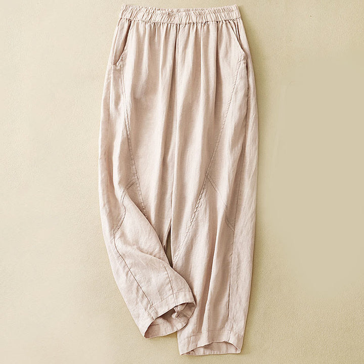Buddha Stones Lässige, schlichte, knöchellange Leinenhose für Damen mit Taschen - Pfirsichpuff - US 8-10, UK/AU 12-14, EU 40-42 (2XL) - image 20