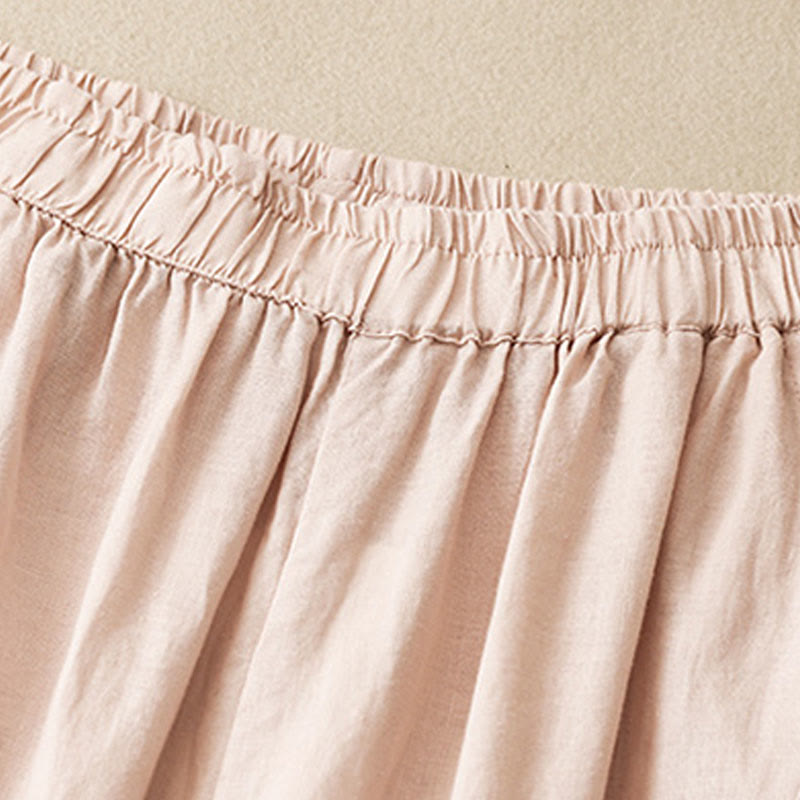 Buddha Stones Lässige, schlichte, kurze Hose für Damen, Haremshose aus Baumwolle und Leinen mit Taschen - image 26