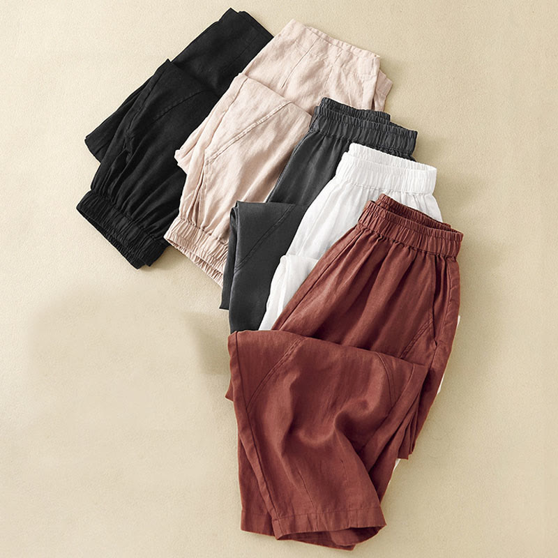 Buddha Stones Lässige, schlichte, knöchellange Leinenhose für Damen mit Taschen - image 30