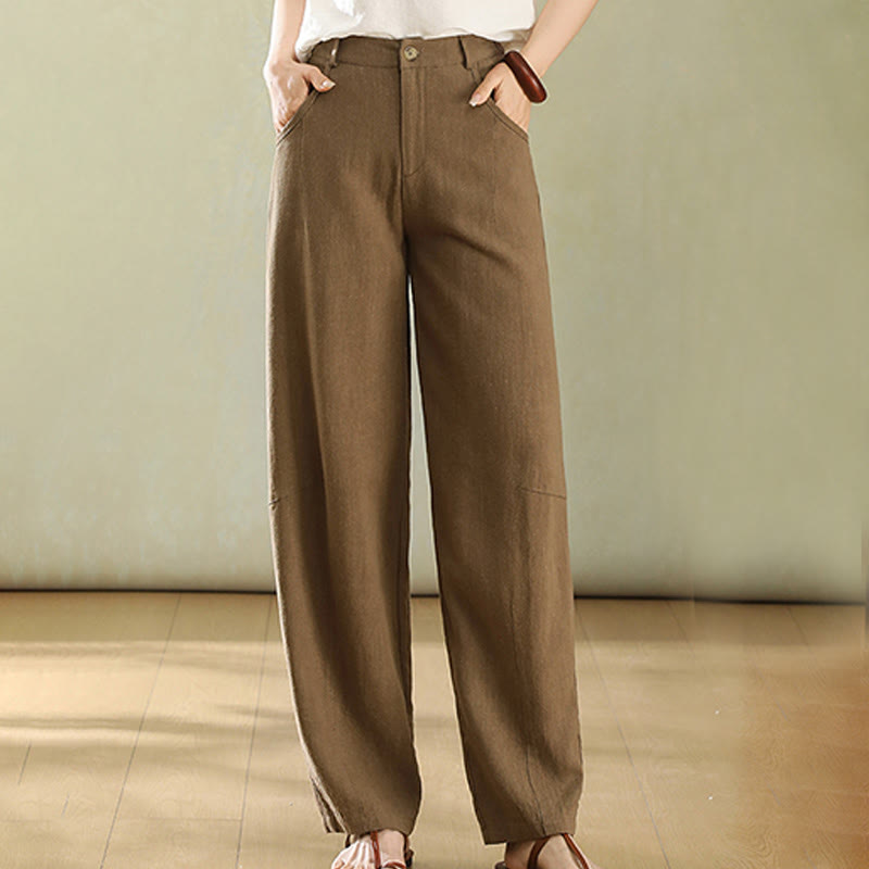 Buddha Stones Pure Color Buttons Damen Leinenhose mit Taschen - Peru - US6， UK/AU10，EU38 (XL) - image 1
