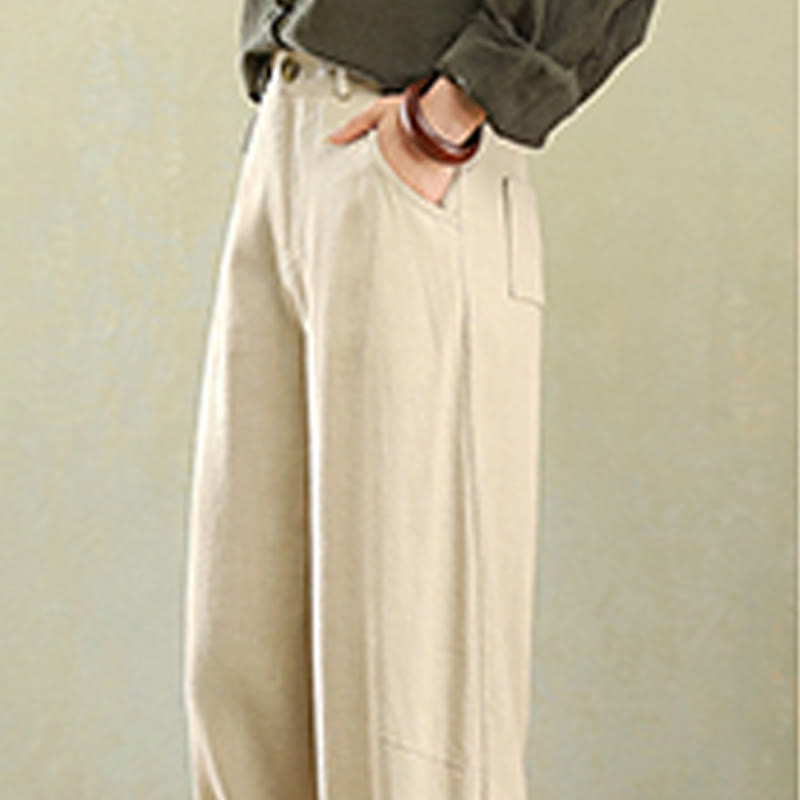 Buddha Stones Pure Color Buttons Damen Leinenhose mit Taschen - image 6