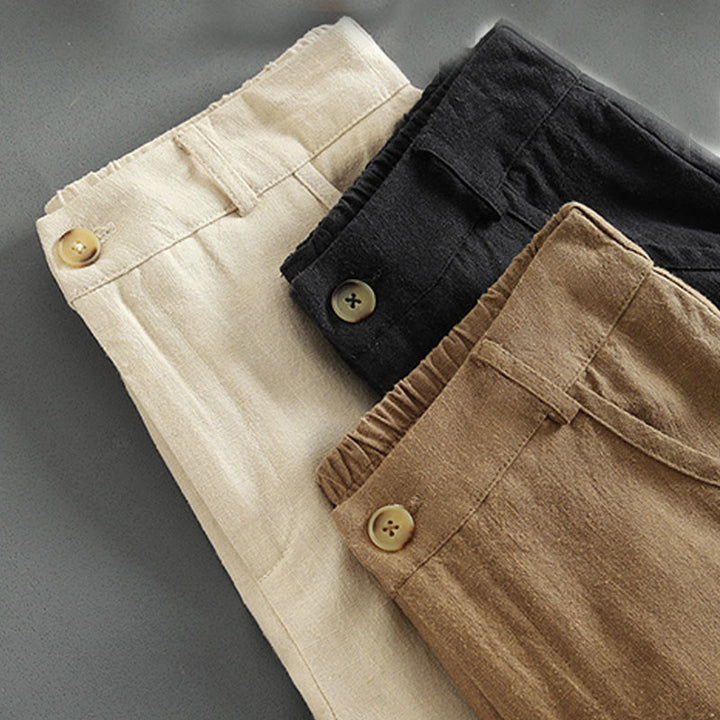 Buddha Stones Pure Color Buttons Damen Leinenhose mit Taschen - image 16