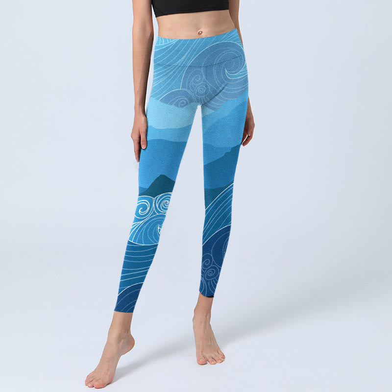 Buddha Stones Blue Waves Mountains Print Gym Leggings Damen Yogahose - image 6