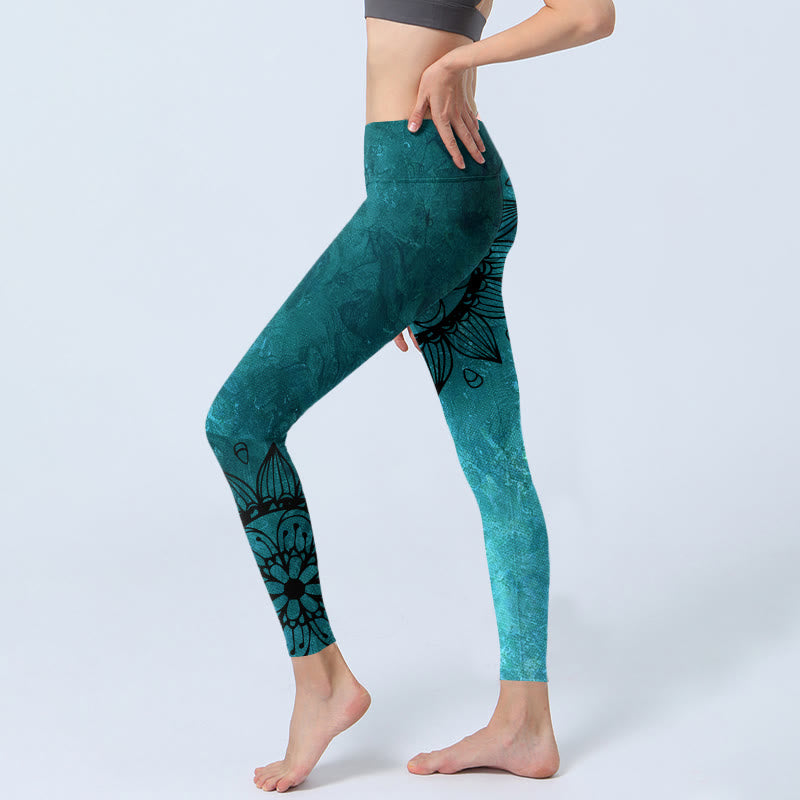 Buddha Stones Grüne Sonnenblumen Blüten Print Gym Leggings Damen Yoga Hose - image 3