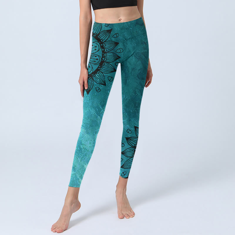 Buddha Stones Grüne Sonnenblumen Blüten Print Gym Leggings Damen Yoga Hose - image 5