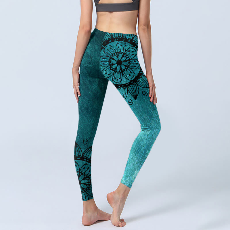 Buddha Stones Grüne Sonnenblumen Blüten Print Gym Leggings Damen Yoga Hose - image 4