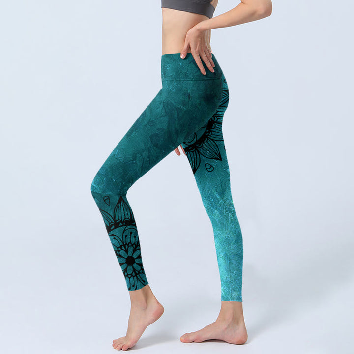 Buddha Stones Grüne Sonnenblumen Blüten Print Gym Leggings Damen Yoga Hose - image 2