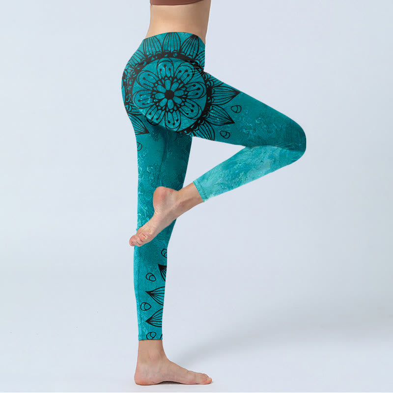 Buddha Stones Grüne Sonnenblumen Blüten Print Gym Leggings Damen Yoga Hose - image 3