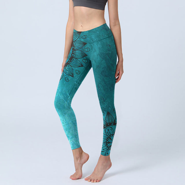 Buddha Stones Grüne Sonnenblumen Blüten Print Gym Leggings Damen Yoga Hose - CadetBlue - US18， UK/AU22，EU50 (4XL) - image 1