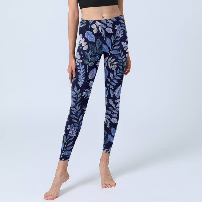 Buddha Stones Lila Blätter Print Gym Leggings Damen Yogahose - image 6