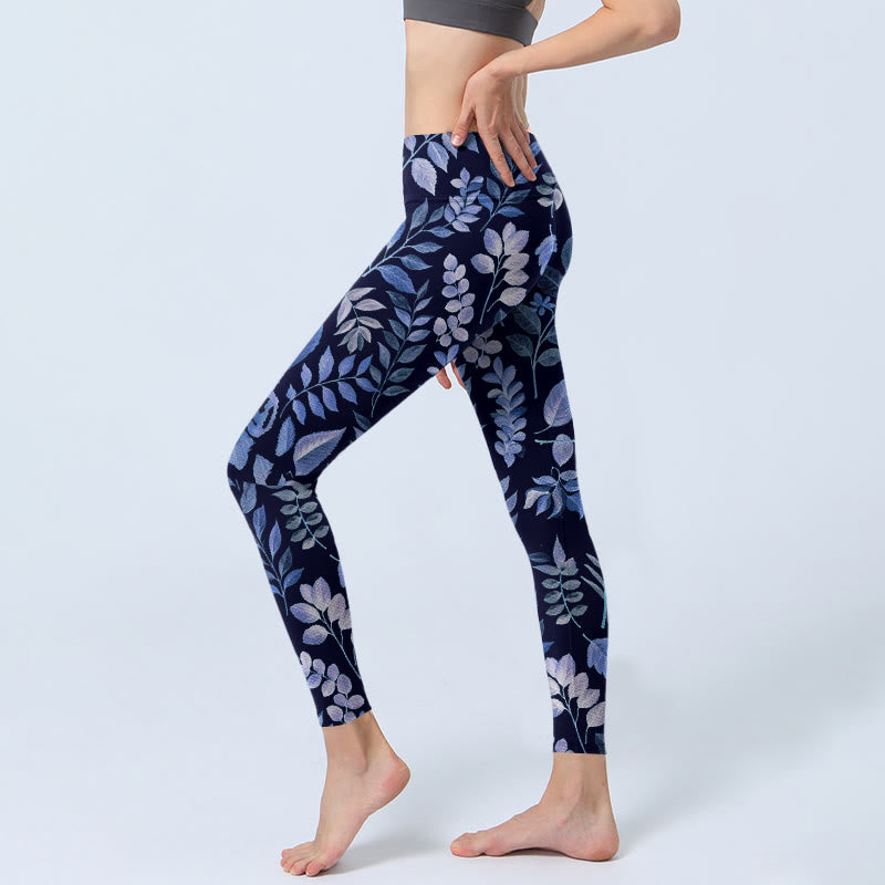 Buddha Stones Lila Blätter Print Gym Leggings Damen Yogahose - image 2